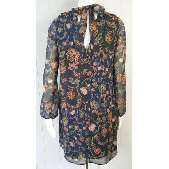 BCBGeneration Floral Dress size Small S Gold Thread, Slit Sleeve, BCBGMaxAzria - Picture 6 of 8